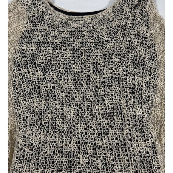 Boho Metallic Crochet Knit Tunic Top M/L Layer Gold Black Chiffon Hem Dark Fairy - Picture 6 of 16